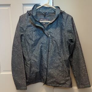 Eddie Bauer Green Patterned Rain Jacket